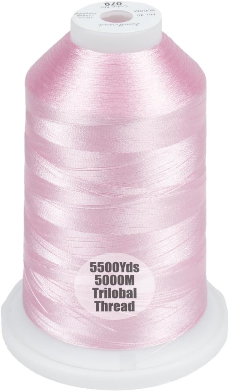 simthread Trilobal Polyester Thread – 5000M (5500yds) No.40 – Super Sheen, Tangle-Free – Built-in Thread Lock Spool – Compatible with Brother, Singer, Janome & More, Salmon Pink-079 - Image 1